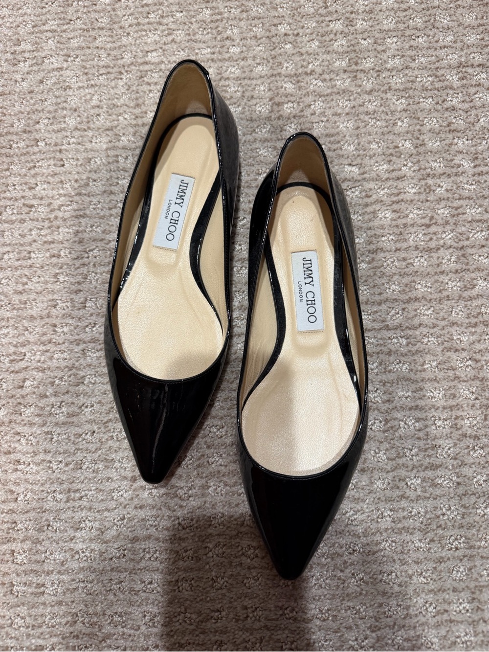 Jimmy Choo Black Patent Pointed Ballet Flats